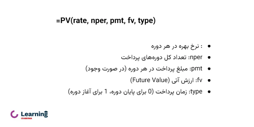 فرمول محاسبه ارزش فعلی پول در اکسل