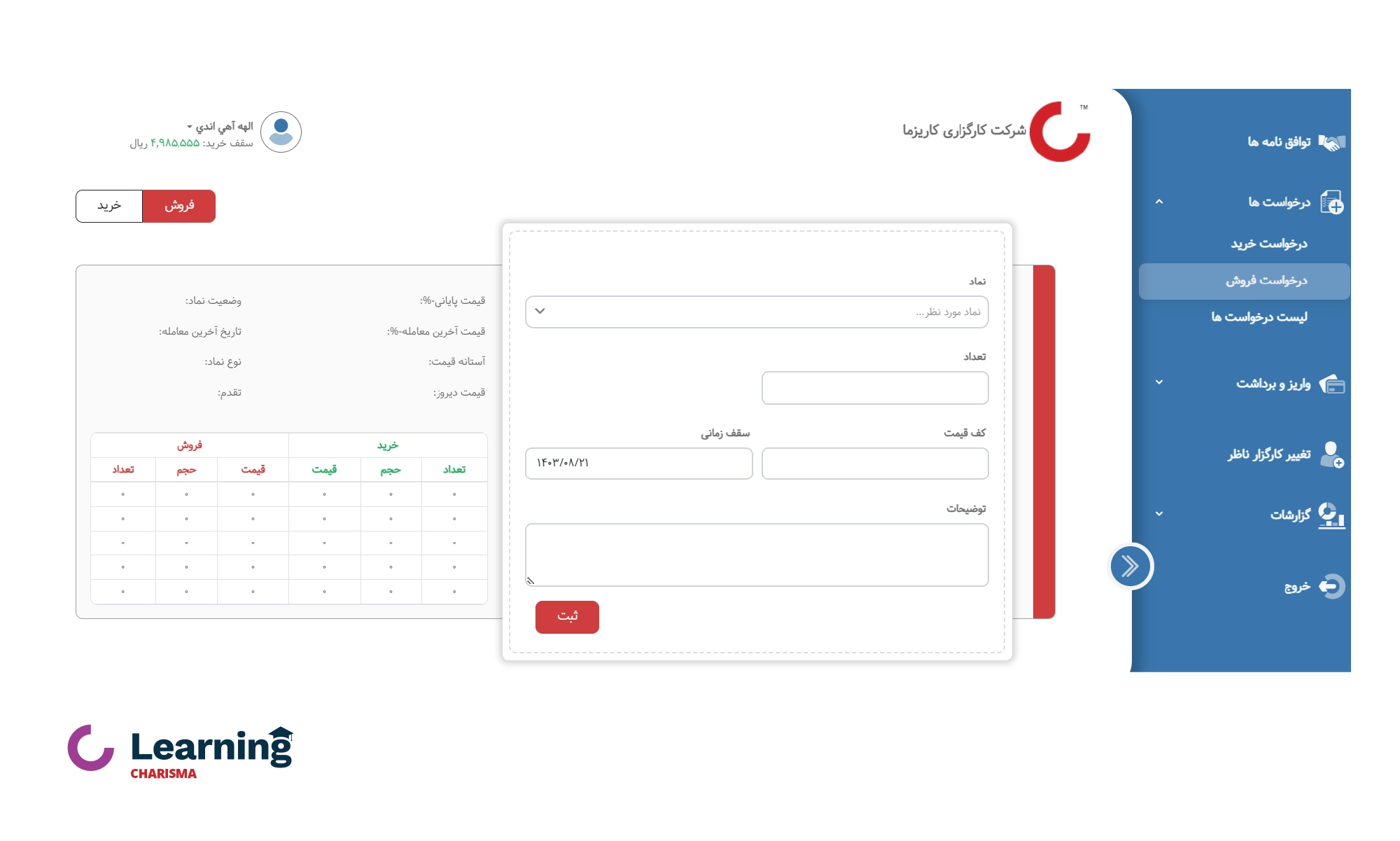 بخش درخواست فروش در سامانه ماملات آفلاین