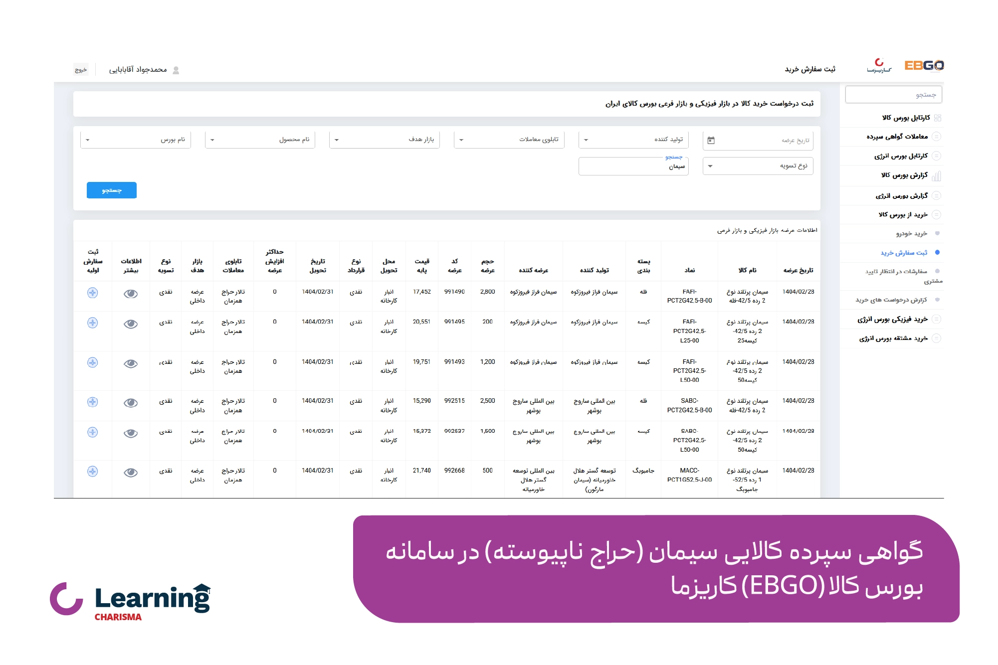 خرید گواهی سپرده کالایی سیمان در بورس کالا از طریق سامانه EBGO