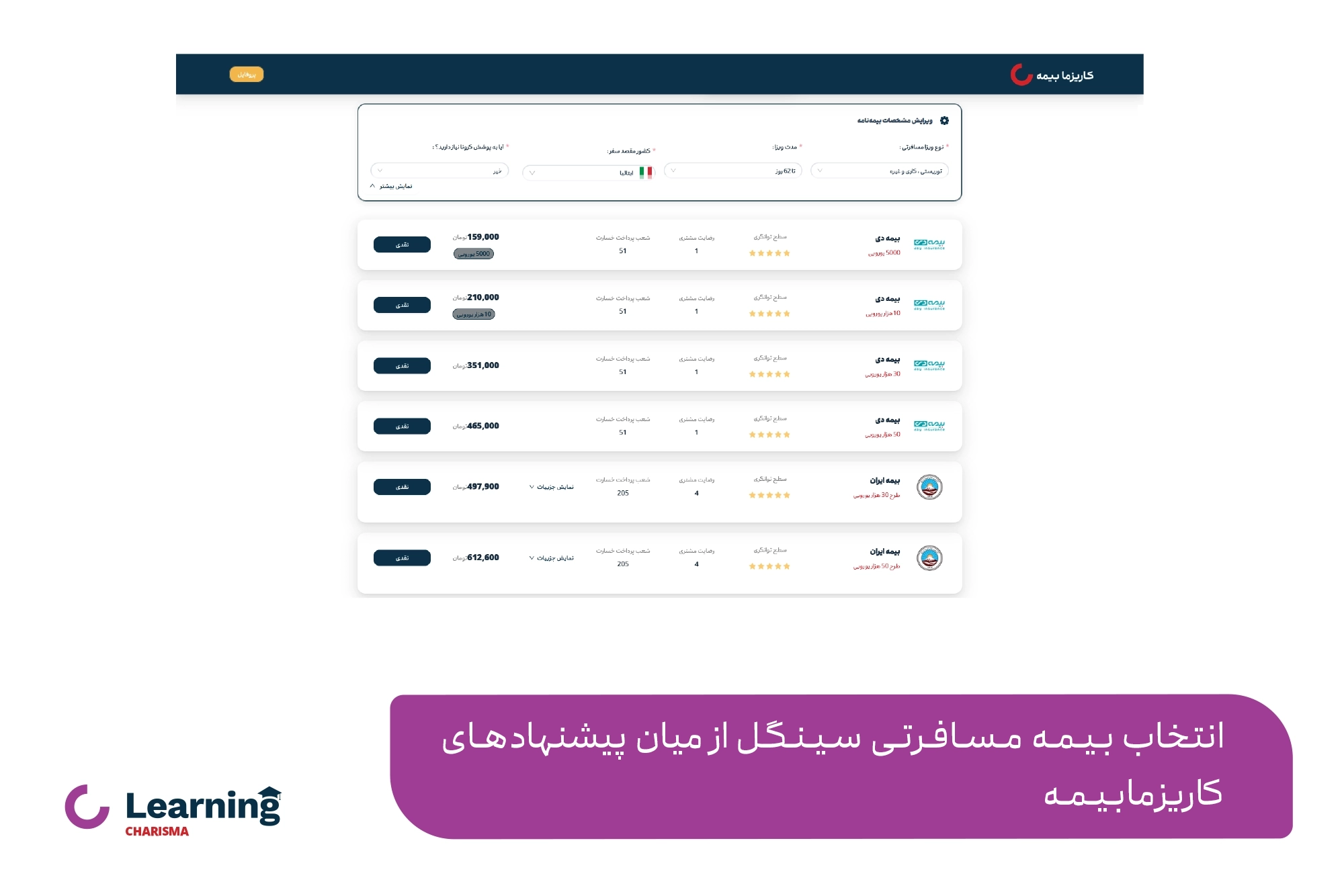 مقایسه و انتخاب بهترین بیمه‌نامه های مسافرتی در سامانه کاریزمابیمه