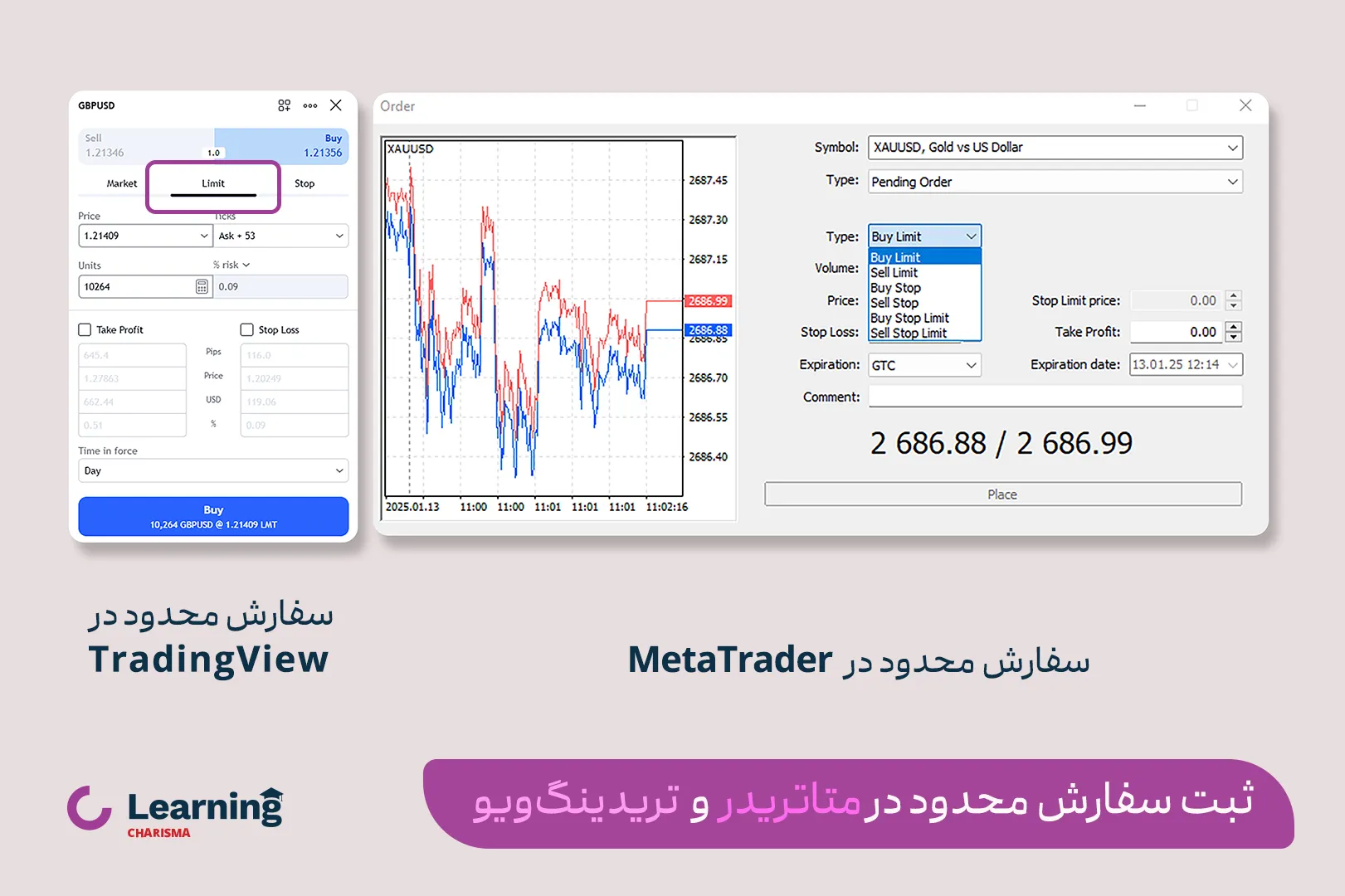 ثبت سـفـارش مـحـدود در بازارهای جهانی در پلتفرم‌های متاتریدر و تریدینگ‌ویو