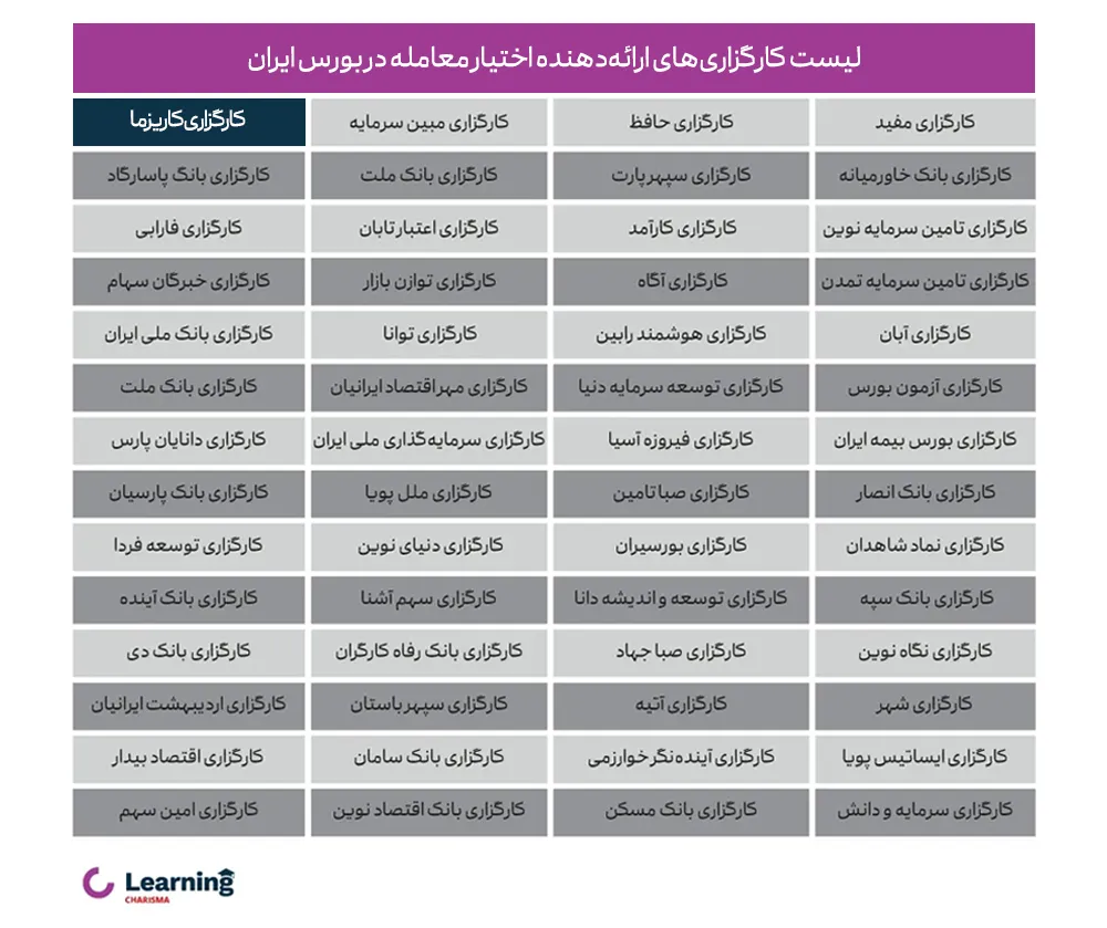 لیست کارگزاری های اختیار معامله در ایران