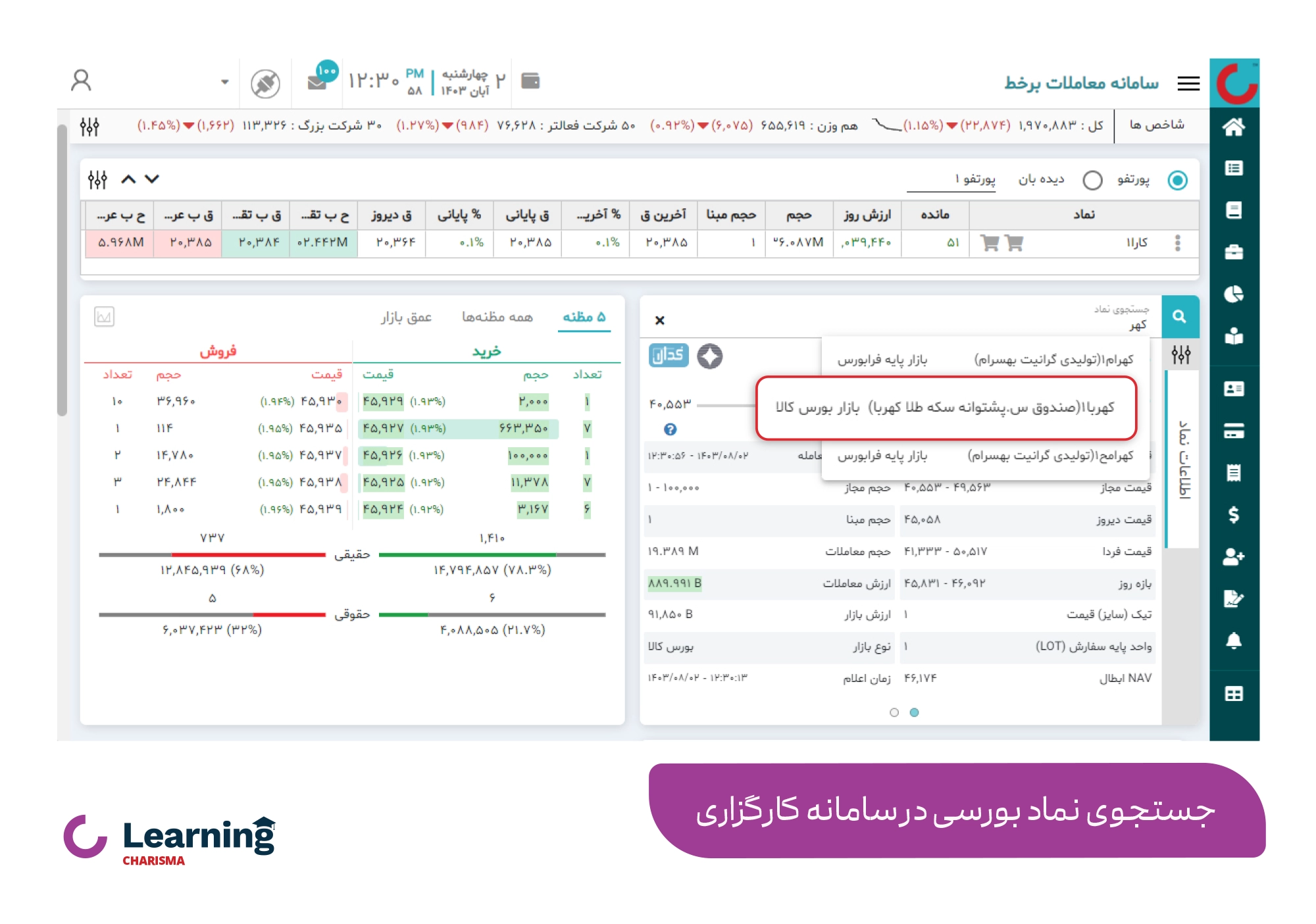 جستجوی نمادهای بورسی در کارگزاری کاریزما