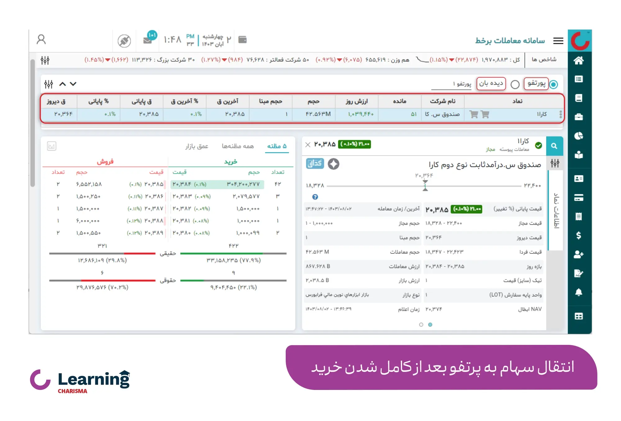 انتقال سهام به پرتفو بعد از خرید