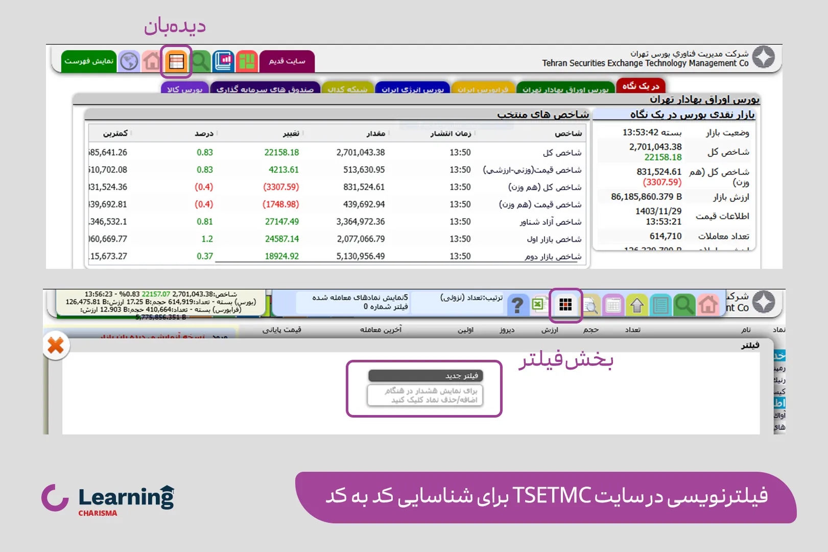 فیلترنویسی در وبسایت tsetmc برای شناسایی کد به کدها در بورس ایران